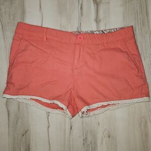 Ambiance Apparel Women's/juniors Coral Pink Lace Trim Chino Shorts Boho Medium